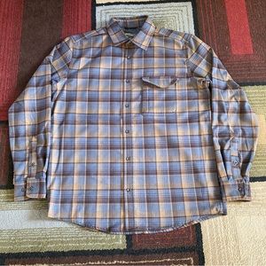 Swiss Tech Orange Gray Plaid Flannel Button Up Shirt Long Sleeve Men's Size M